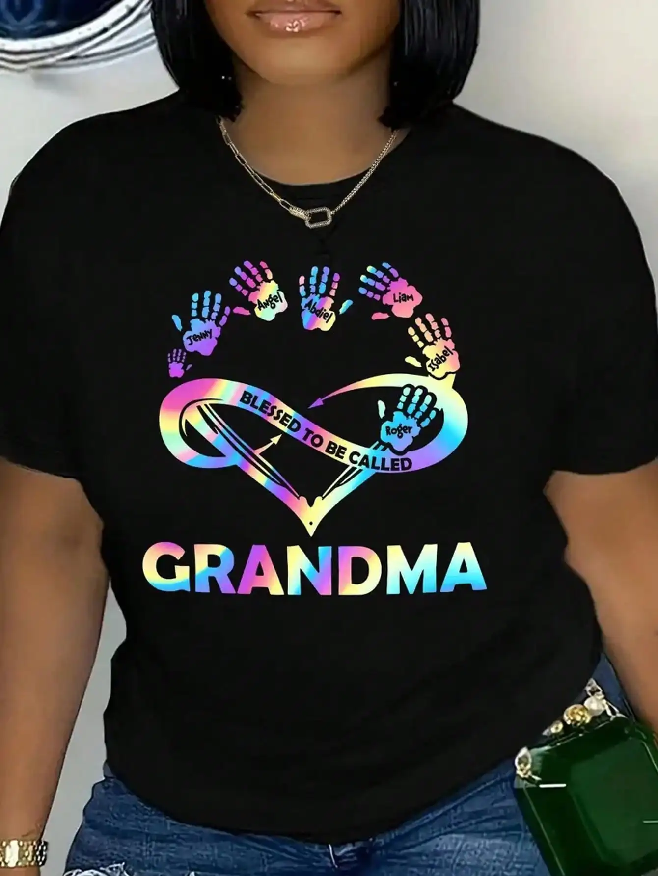 

Grandma Heart Tee - Casual Crew Neck Short Sleeve, Breathable Polyester, Ombre Print, Machine Washable - Women's Fashion T-Shir