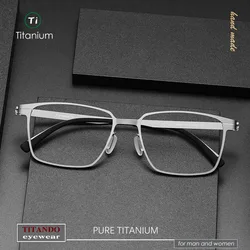 German industrial style, screwless design, 8g light and thin glasses frame, ultra-tough titanium temples men's square eyeglasses