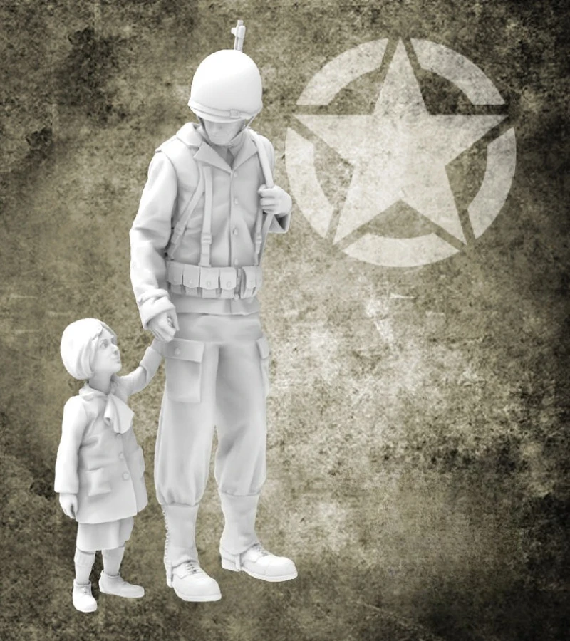 

Масштаб 1/35, литая под давлением фигурка из смолы, комплект модели солдата США времен Второй мировой войны и дети возвращают дома, 2 фигурки в разобранном и неокрашенном виде