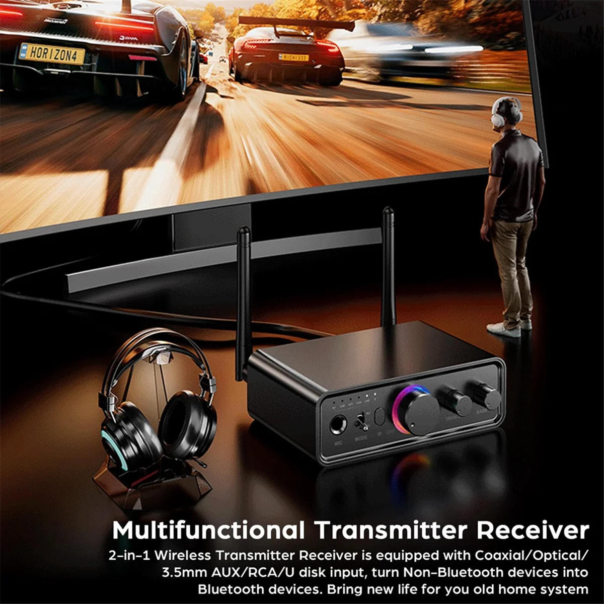 

Bluetooth 5.3 Transmitter Receiver 2-In-1 Wireless Audio Adapter for TV/PC/Headphone/KTV/Home Stereo