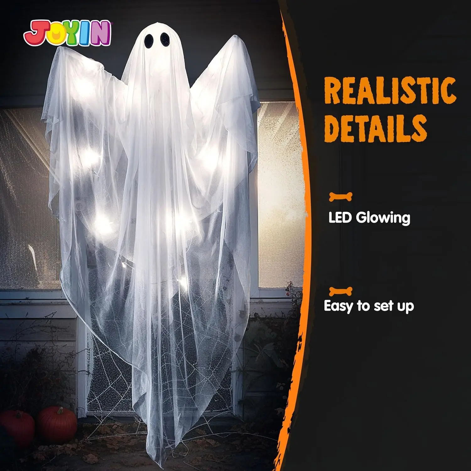 47" Light-Up Hanging Ghost Halloween Decoration - Image 4