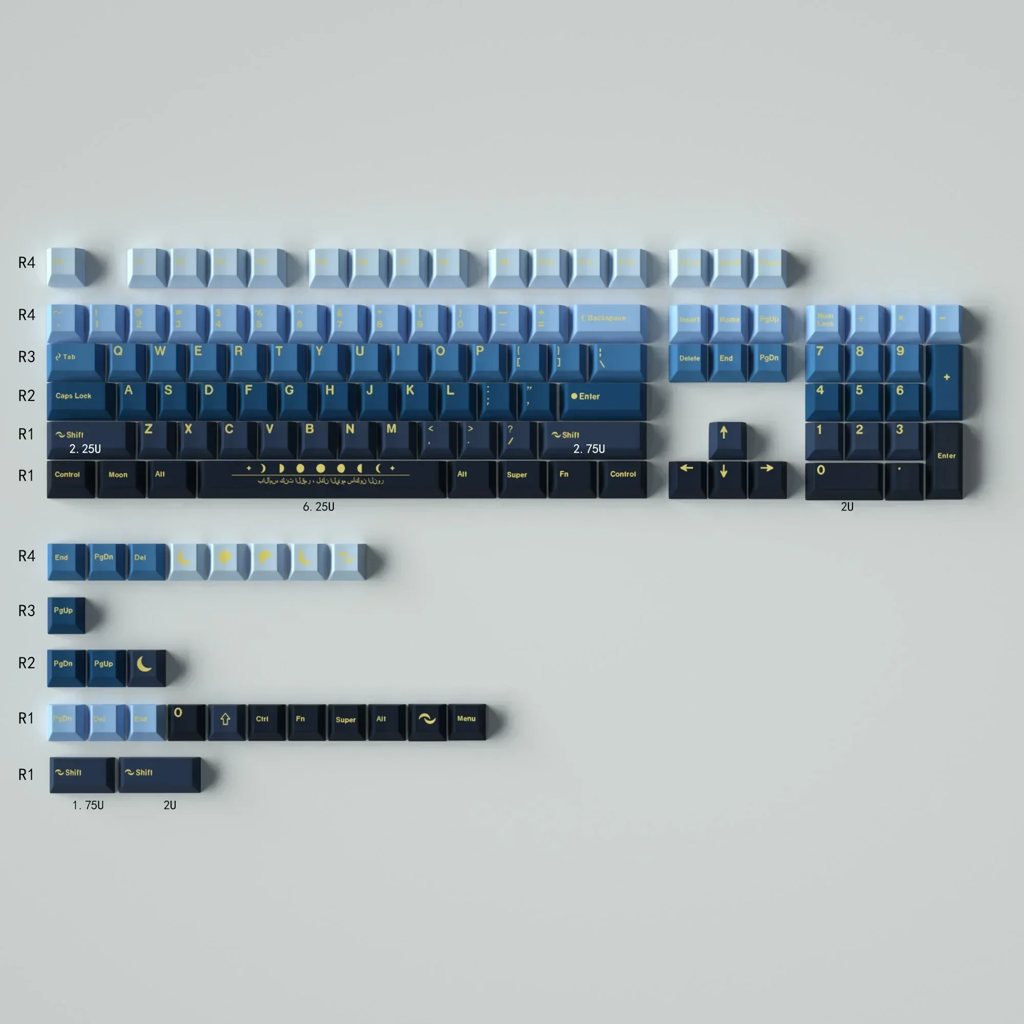 Moonrise gradual change blue full set of mechanical keyboard keycap 152 keys PBT hot sublimation original height