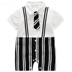 2024 neugeborenen Kinder Body Dünne Polo Sommer Baby Jungen Strampler Baumwolle Kurzarm Gestreiften Krawatte Strappy Infant kinder Outfit