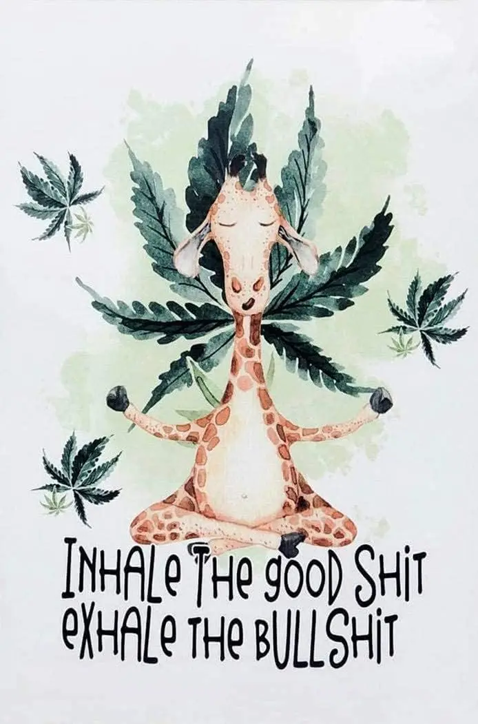 8x12 IN Funny Tin Sign Giraffe Sign Inhale Good Shit Exhale Bullshit Friendly Plant Sign Cute Sign Gift Vintage Bedroom Retro Me