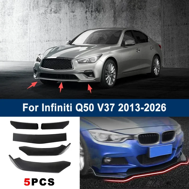 

Adjustable 5Pcs Sectional Front Spoiler Lip For Infiniti Q50 V37 2013-2026 Front Bumper Splitter Car Exterior Sport Body Kit