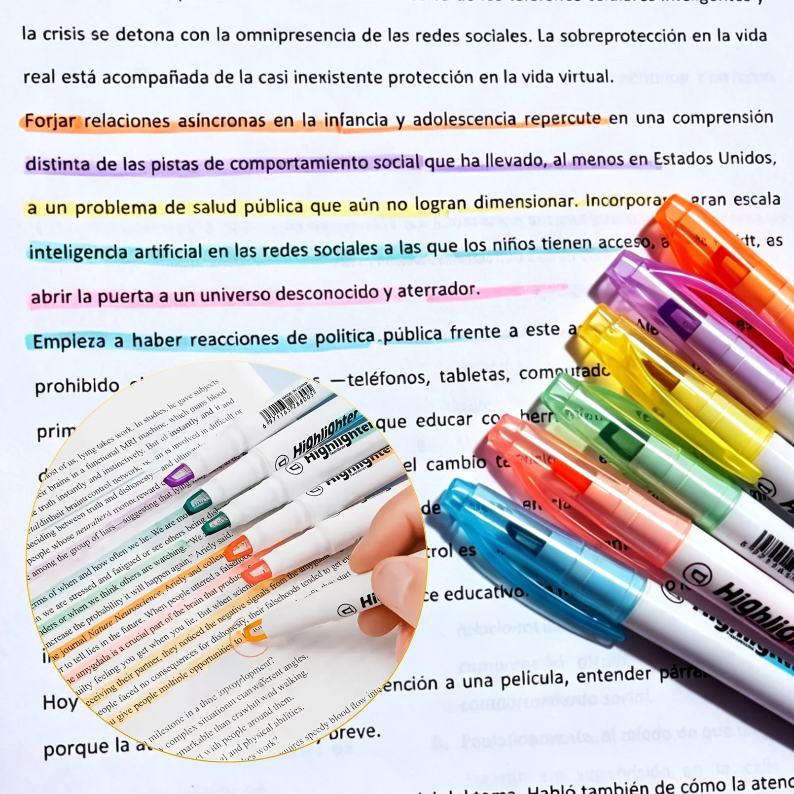 6Colors Dual Tip Highlighter with Clear View Tip See-Through Window Marker Pen Quick Dry for School Office Supplies