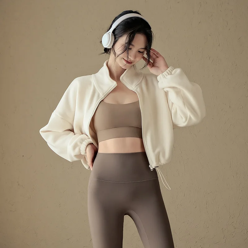 

Женская куртка для йоги на флисовой подкладке, теплое спортивное пальто с длинным рукавом, повседневная модная утолщенная осенне-зимняя куртка для фитнеса и тренировок