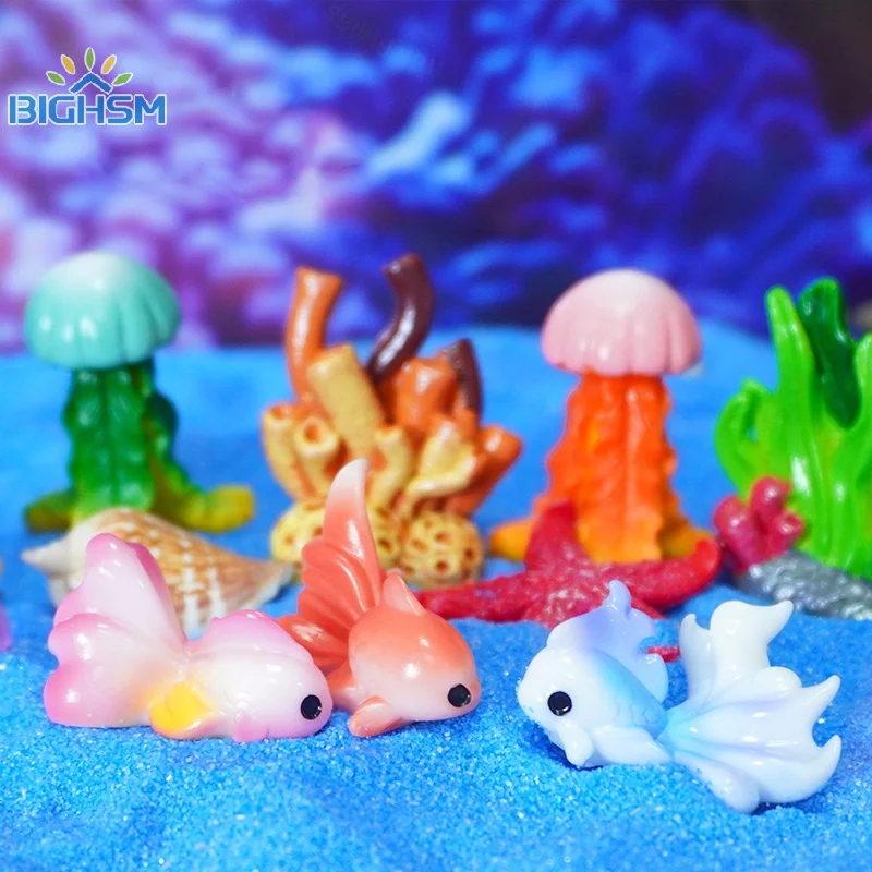 1Pcs Cute Simulation Resin Marine Organism Ornaments Cartoon Miniature Decoration Accessories Creative DIY Home Decoration Gifts