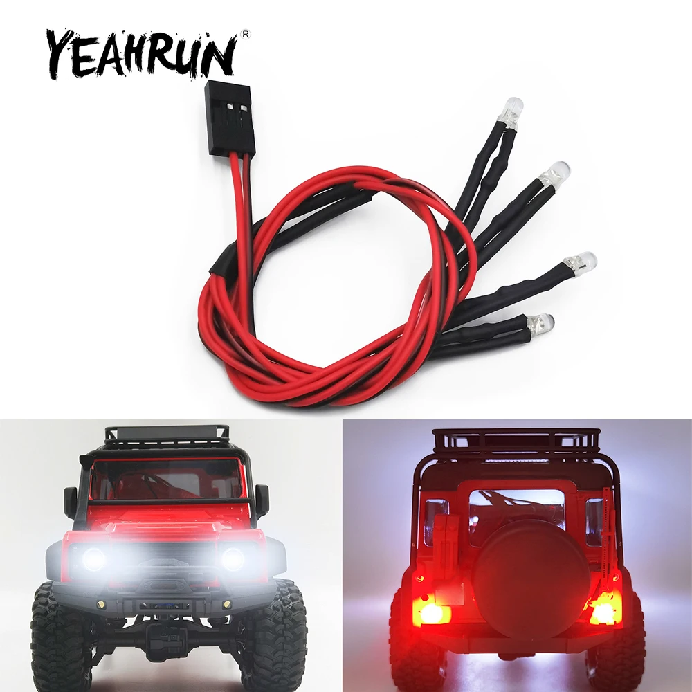 YEAHRUN White Headlights & Red Taillights LED Lights Set for TRX4M Bronco Defender 1/18 RC Crawler Car Model Parts