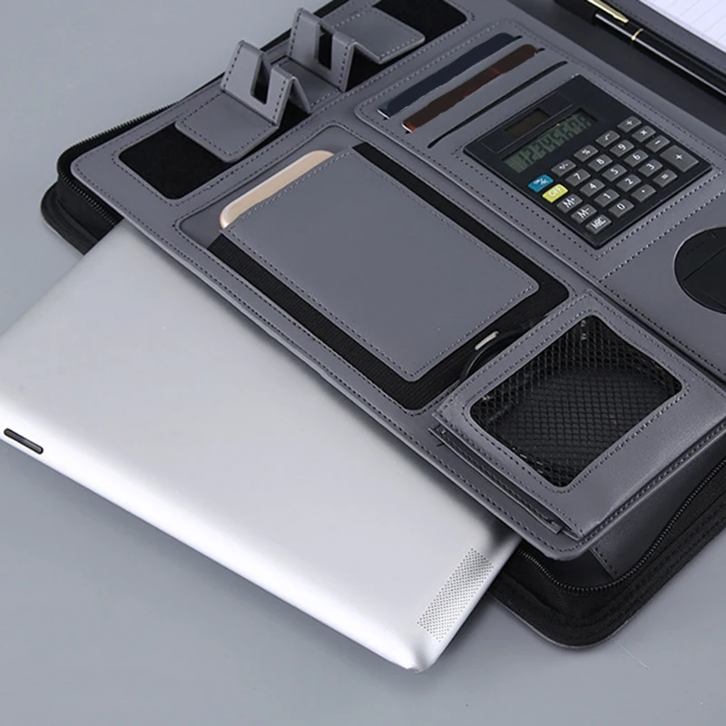 Portable Business Padfolio Portfolio Case Handle PU Leather Portfolio Folder for School Office Conference Notepad