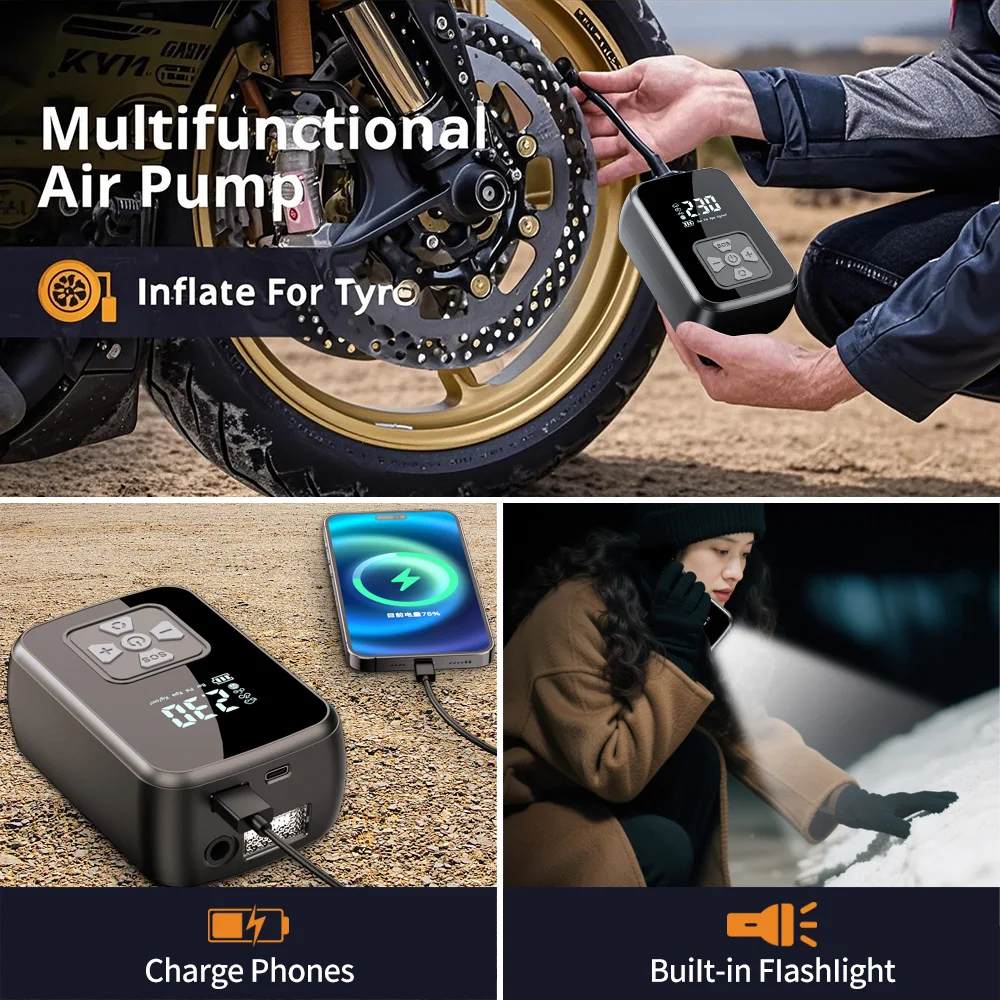 YIJU المحمولة سيارة مضخة هواء مضخة نفخ الإطارات الكهربائية ذكي شاشة ديجيتال آلات الغازات الإطارات دراجة نارية ضاغط الهواء