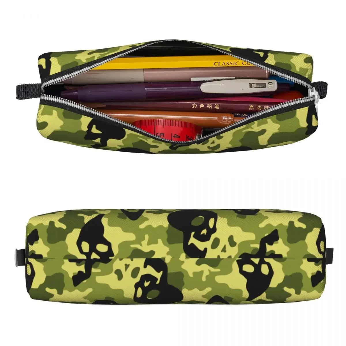 Trousse à crayons Skull CamSolomon Bergame, porte-stylo camouflage vert, sac pour enfants, grande capacité, étuis à crayons pour étudiants, cadeau scolaire amusant