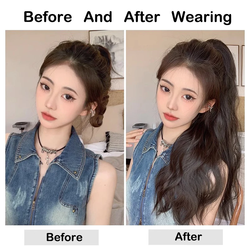 20Inch Synthetic  Long Wave Curly Claw Clip in Ponytail Hair Extension Ponytail Hairpiece for Women