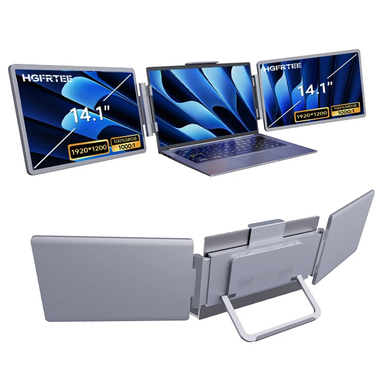 

Wholesale 14 Inch Portable Triple Screen Extension IPS Panel Type Dual Side-Expanding Laptop Displays