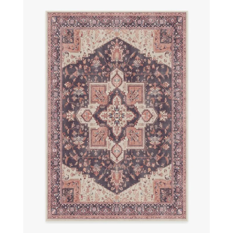 Blue Oriental Style Washable Vintage Rug Living Room Non-Slip Traditional Stain Resistant Indoor Carpet Bathroom Entry Door Mat