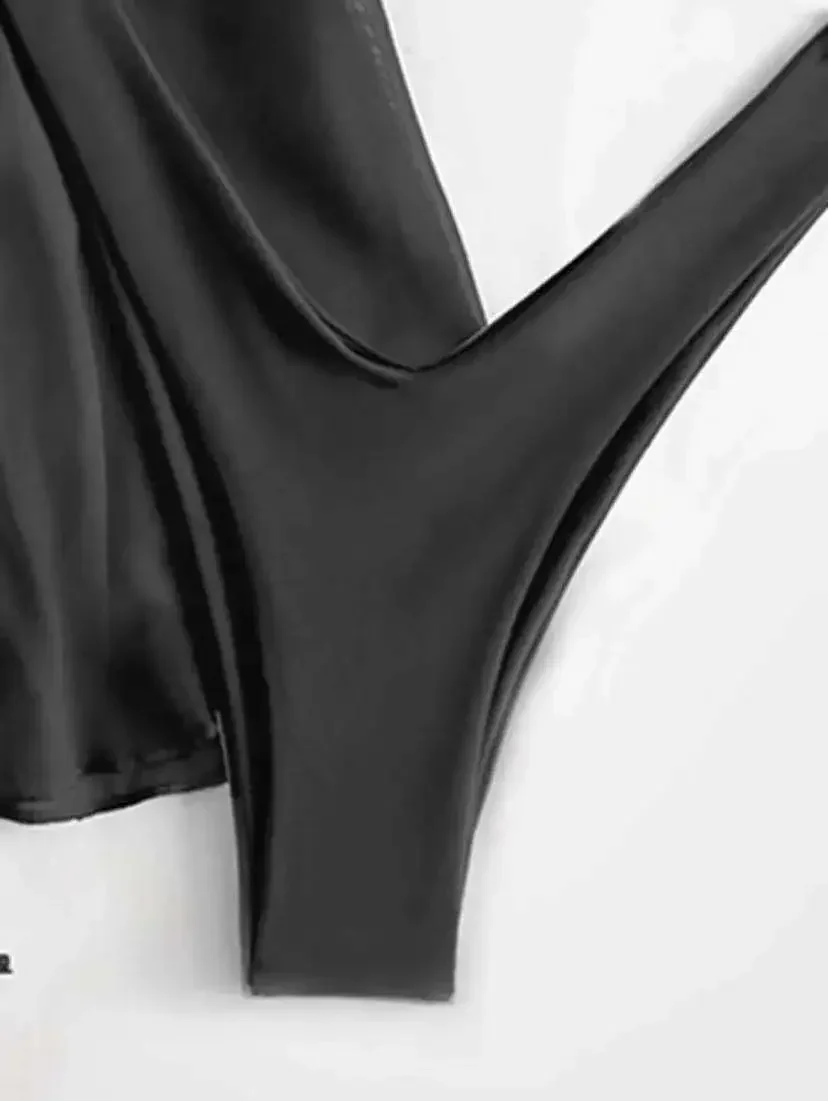 1 Piece Cover Ups Bikinis Solid Black 2025 Sexy Women Swimsuits Swimwear Female Brazilian Bikini Set Bathing Suit Swimming Suits