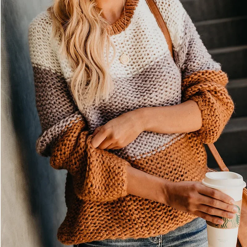 

2023 Autumn/Winter New Sweater Stripe Contrast Knitted Top Sweater for Women