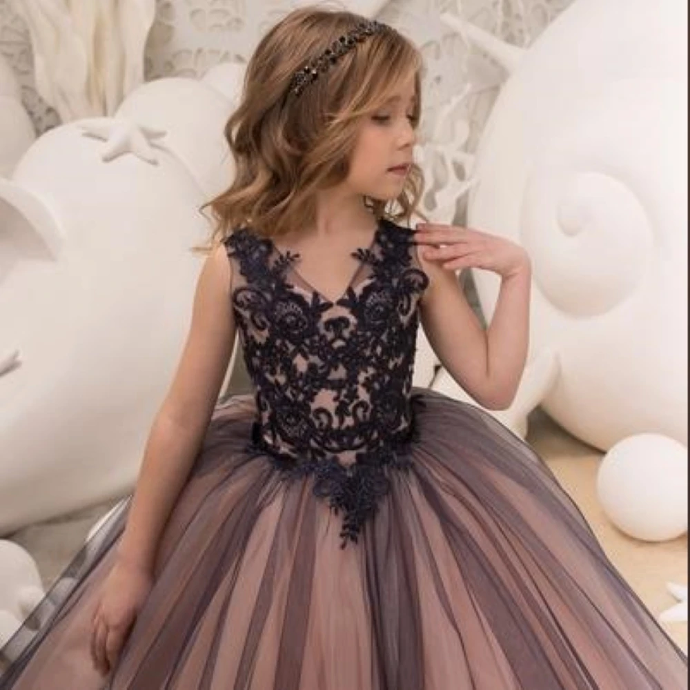 Robes de demoiselle d'honneur en tulle pour filles, mariage, première communion, anniversaire, robes de Rh, banquet, Focus, couleurs personnalisées disponibles