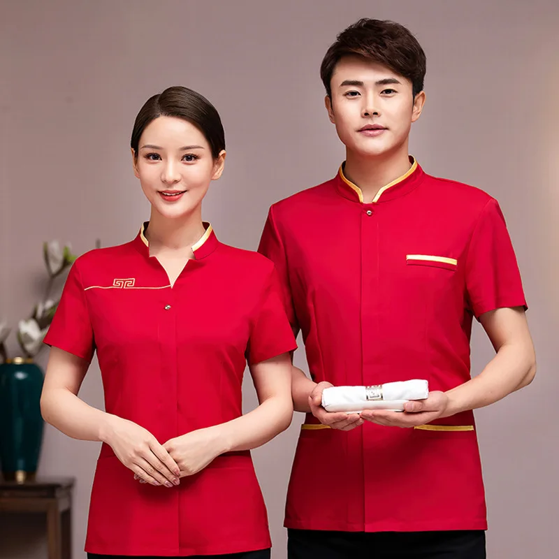 Dining Waiter Workwear Short-Sleeved Women's Hot Pot Restaurant Chinese Tea Restaurant Men's Staff Lobby Food Messenger Summer C