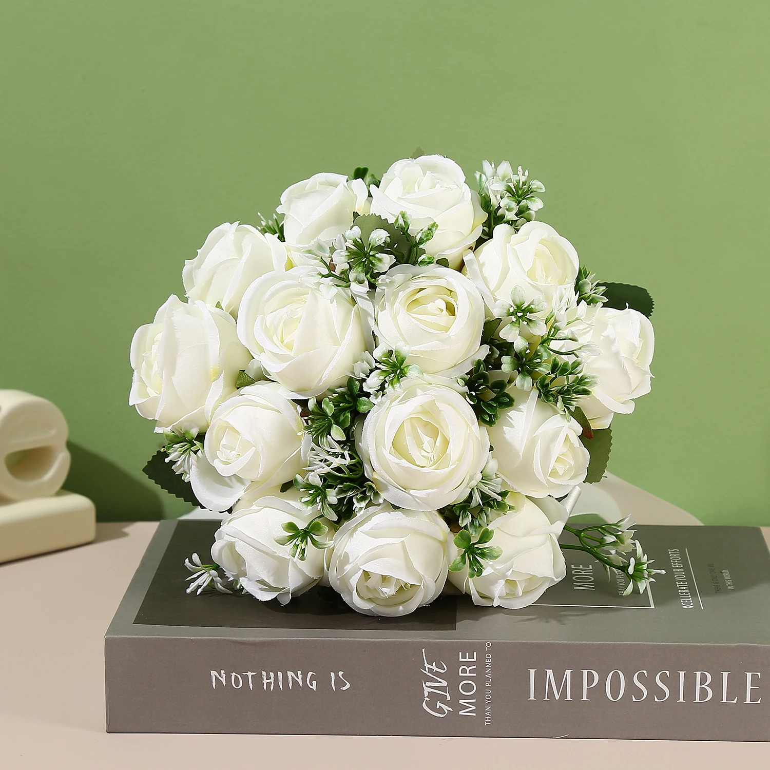 Buquê de flor artificial para madrinhas, Buquê de casamento nupcial, Rosa artificial branca, Decoração Home, 1 buquê