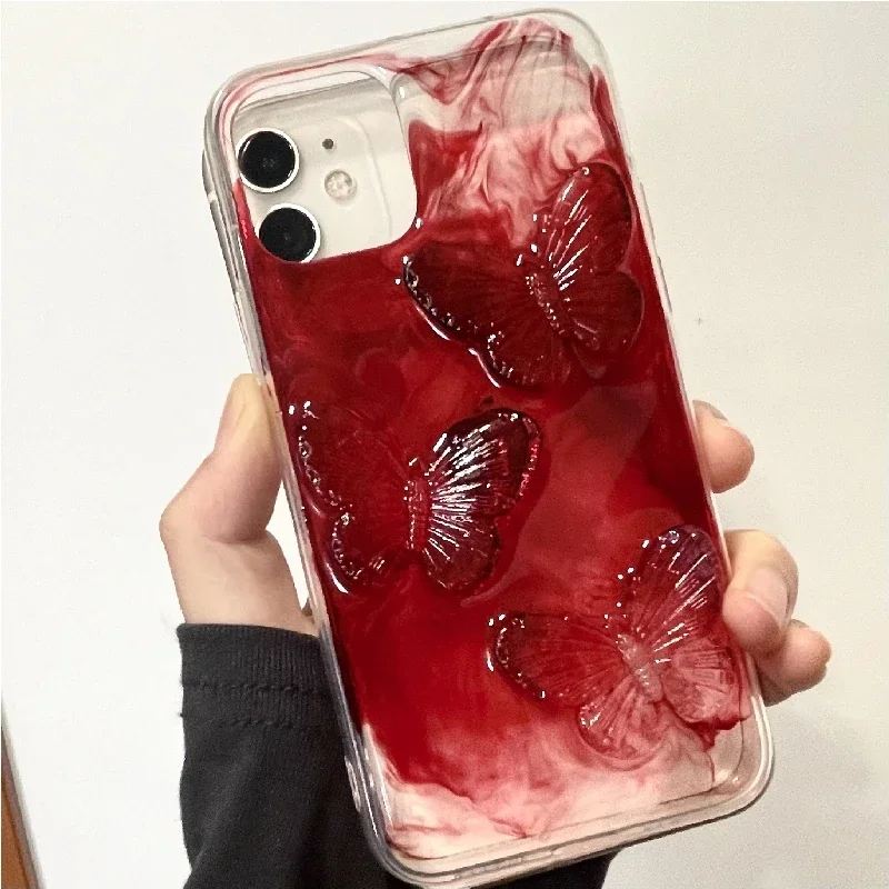 4083 Original 3D Handmade Cell Phone Case Bloody Butterfly Dark Gothic Art Horror Punk Style Customized Halloween Christmas Gift