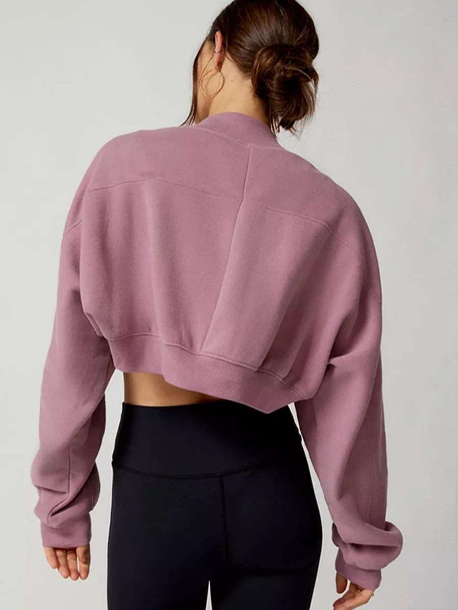 Women Open Front Bolero Shrug Long Sleeve Crop Pullover Athletic Solid Color Cardigan Sweatshirts Outwear Spring Autumn Clothes