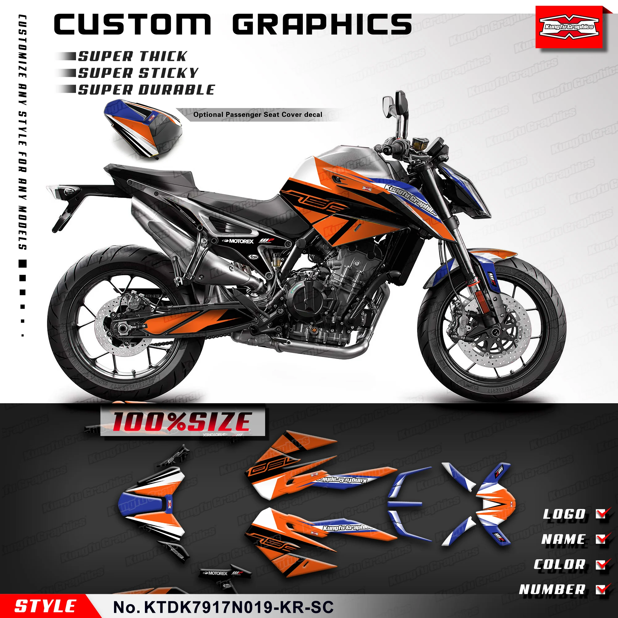 

KUNGFU GRAPHICS Stickers Complete Vinyl Decal for DUKE 790 2017 2018 2019 2020 2021 2022 2023 2024, KTDK7917N019-KR-SC