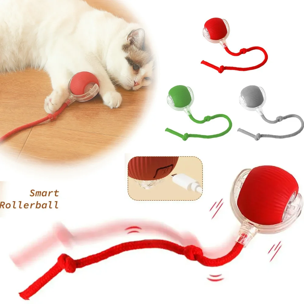 Electric Cat Ball Toys Automatic Rolling Ball Faux Tail Rechargeable Smart Pet Interactive Toy Dog Cat Training Imitate Mouse