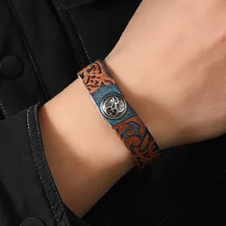 Novel Pattern Carved Ethnic Style 021 Influencer Lovers Real Genuine Leather Bangle Bracelet Charm Jewelry For Women Men Gift