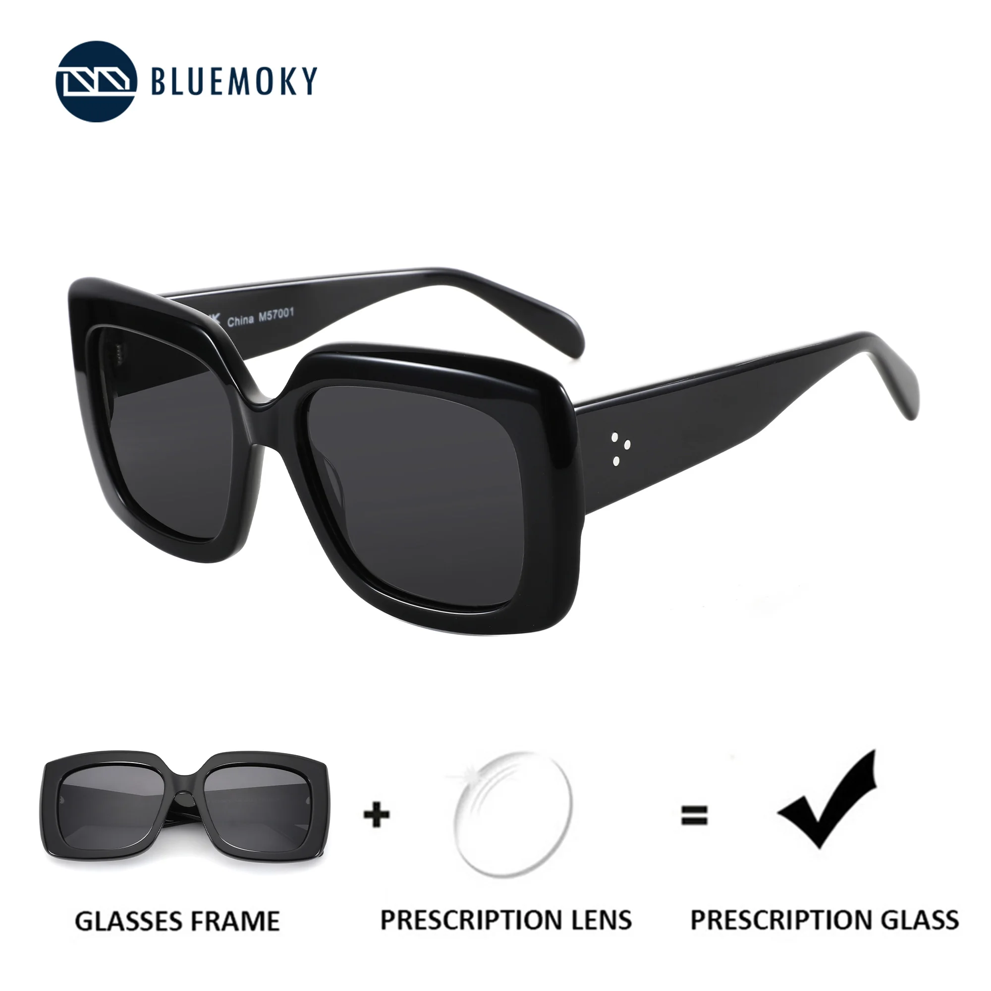 BLUEMOKY  Handmade Acetate Prescription Sunglasses 2025 New UV400 Square Women's Polarized Sunglasses ZS6244