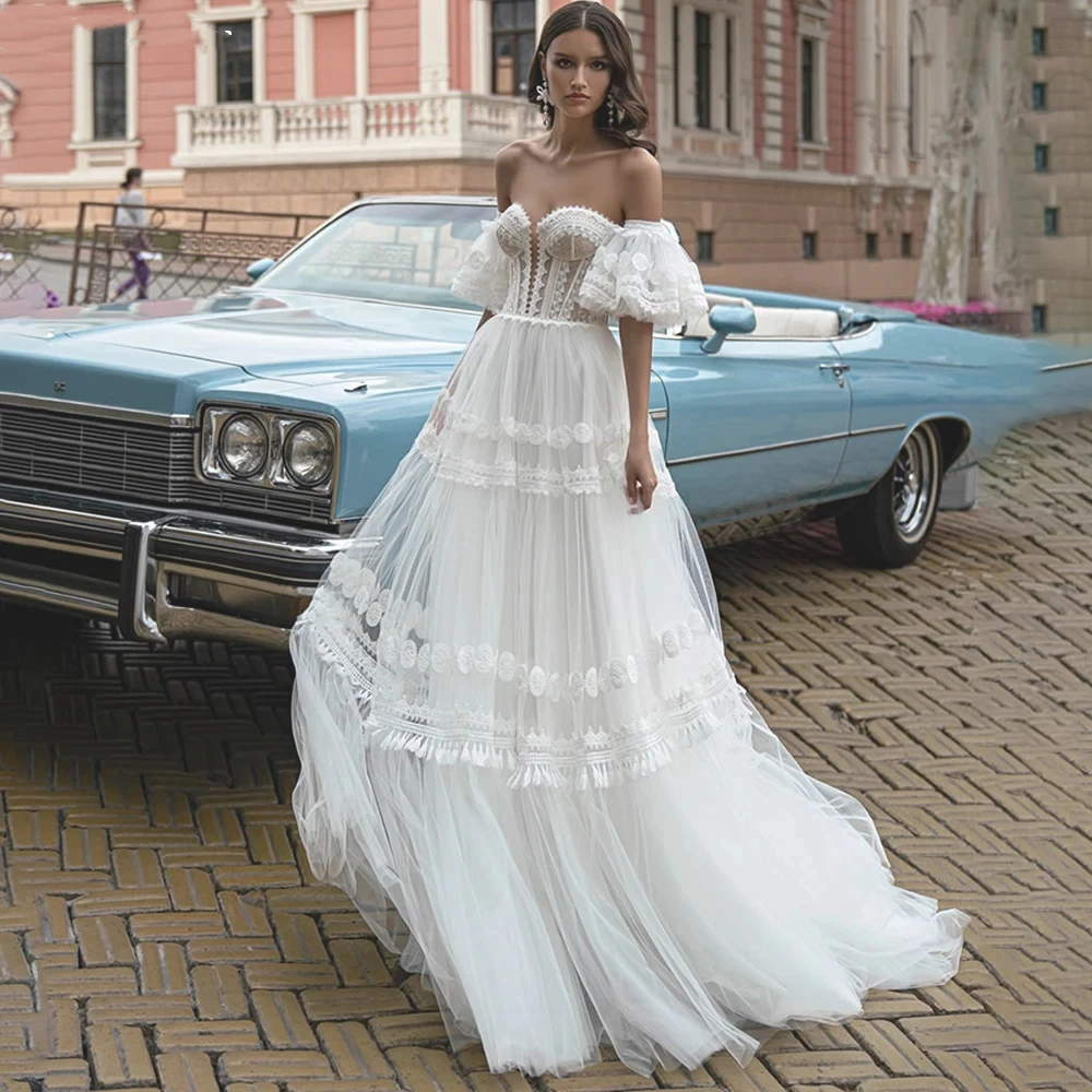 

Beautiful Vintage Wedding Dresses For Women 2024 Tiered Tulle Sweetheart Bridal Gowns A-Line Robes Modern Vestidos De Novia 2023