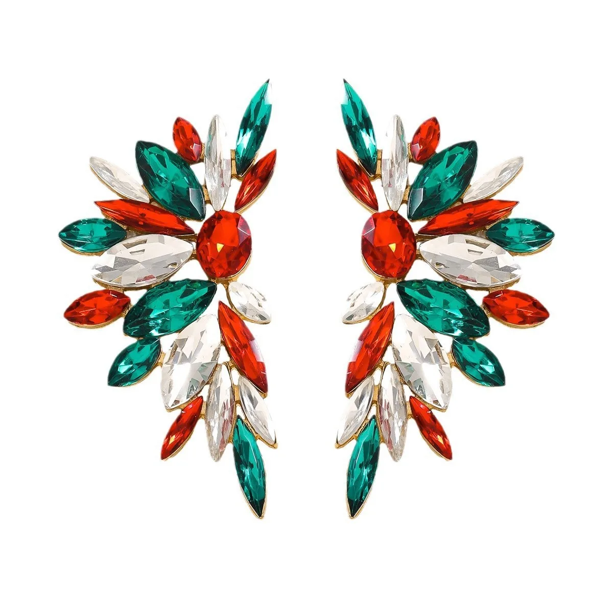 أقراط عيد الميلاد الفاخرة للنساء، أقراط متدلية أنيقة على شكل زهرة/أجنحة من حجر الراين، هدية مجوهرات عصرية لامعة للعطلات #4