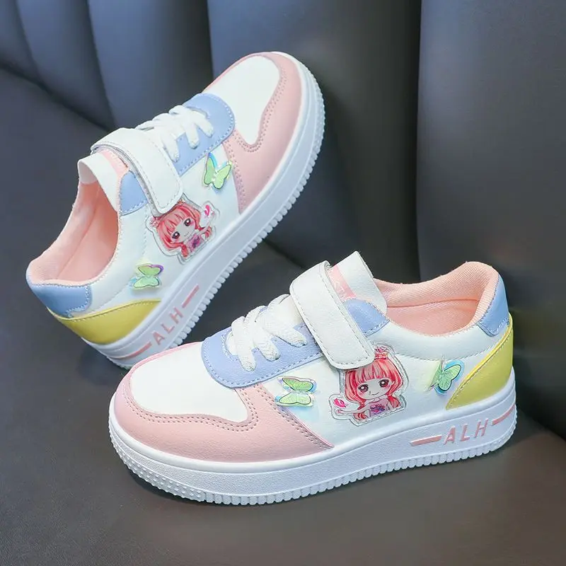 

2026 Spring Fall New Girls School Flat Shoes Leather Casual Sneakers Breathable Comfortable Trendy Kids Shoes