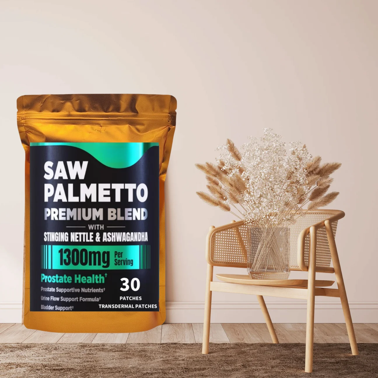 30 Patches Saw Palmetto Transdermal Patches For Men, With Ashwagandha, Lycopene, Bladder & Urinary Relief, Prostate