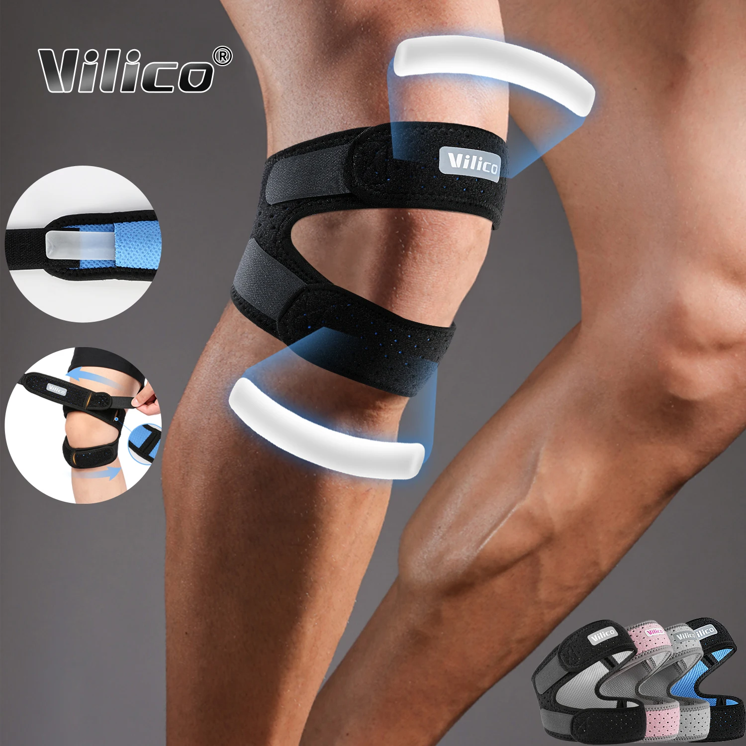 1 PCS Sports Kneepad Double Patellar Knee Patella Tendon Support Strap Brace Pad Protector Open Knee Wrap Band Fitness Men