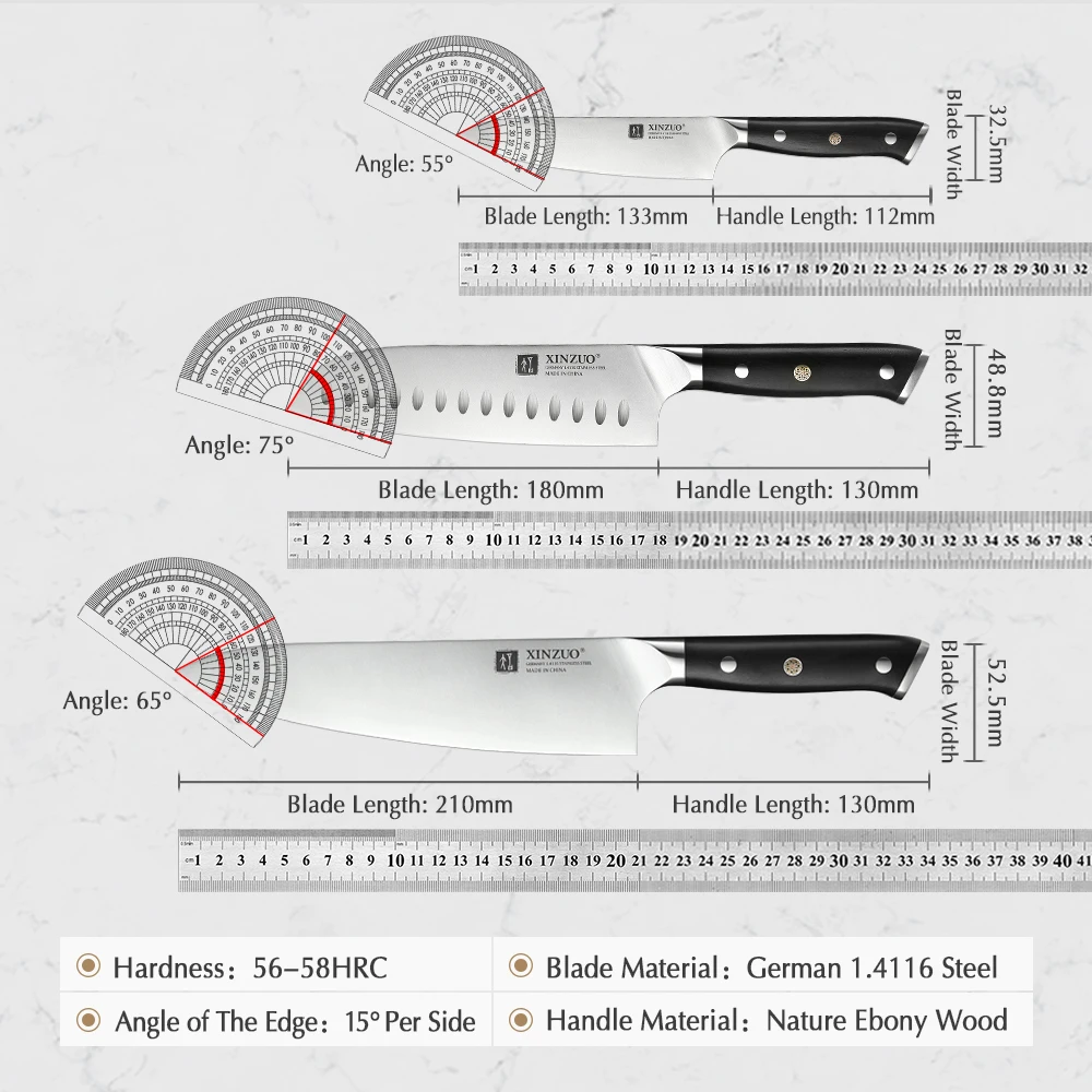 XINZUO 3PCS Knife Set 1.4116 Stainless Steel 5\