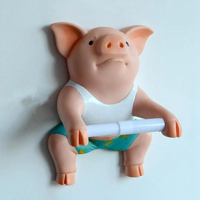 Pig Funny Toilet Paper Holder Wall Sculpture Wall Mount Animal Figurine Toilet Of Roll Organizer For Bathroom Kitchen