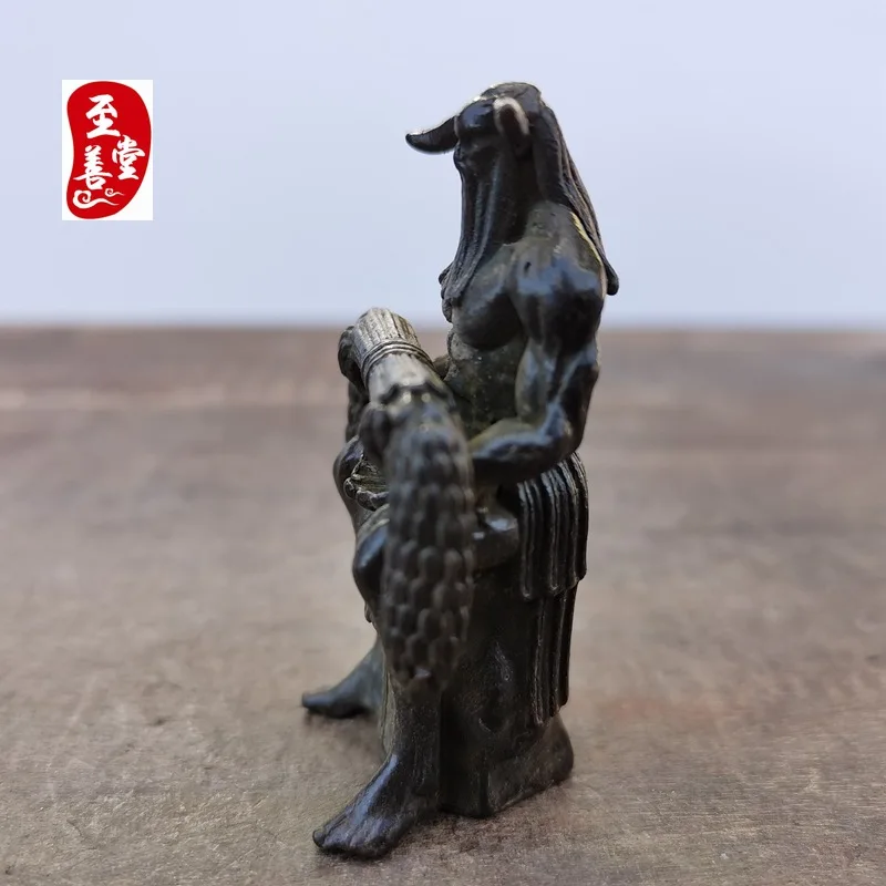 Antique Collection: Old Patina Alloy Bronze Living Room Decorative Ornament - God Emperor Shennong3x2x5CM