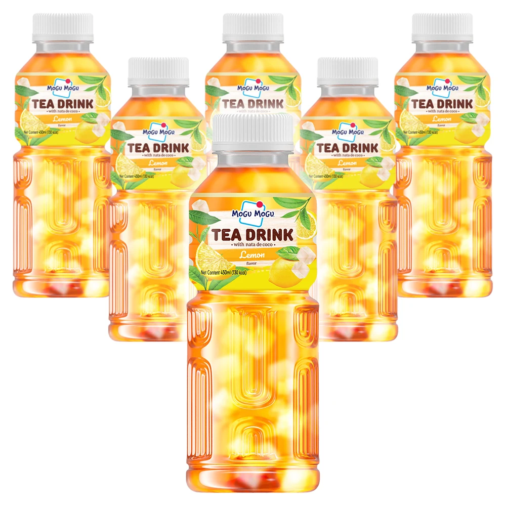 Bebida de té de té negro con sabor a limón Mogu Mogu 450 ml x paquete de 6