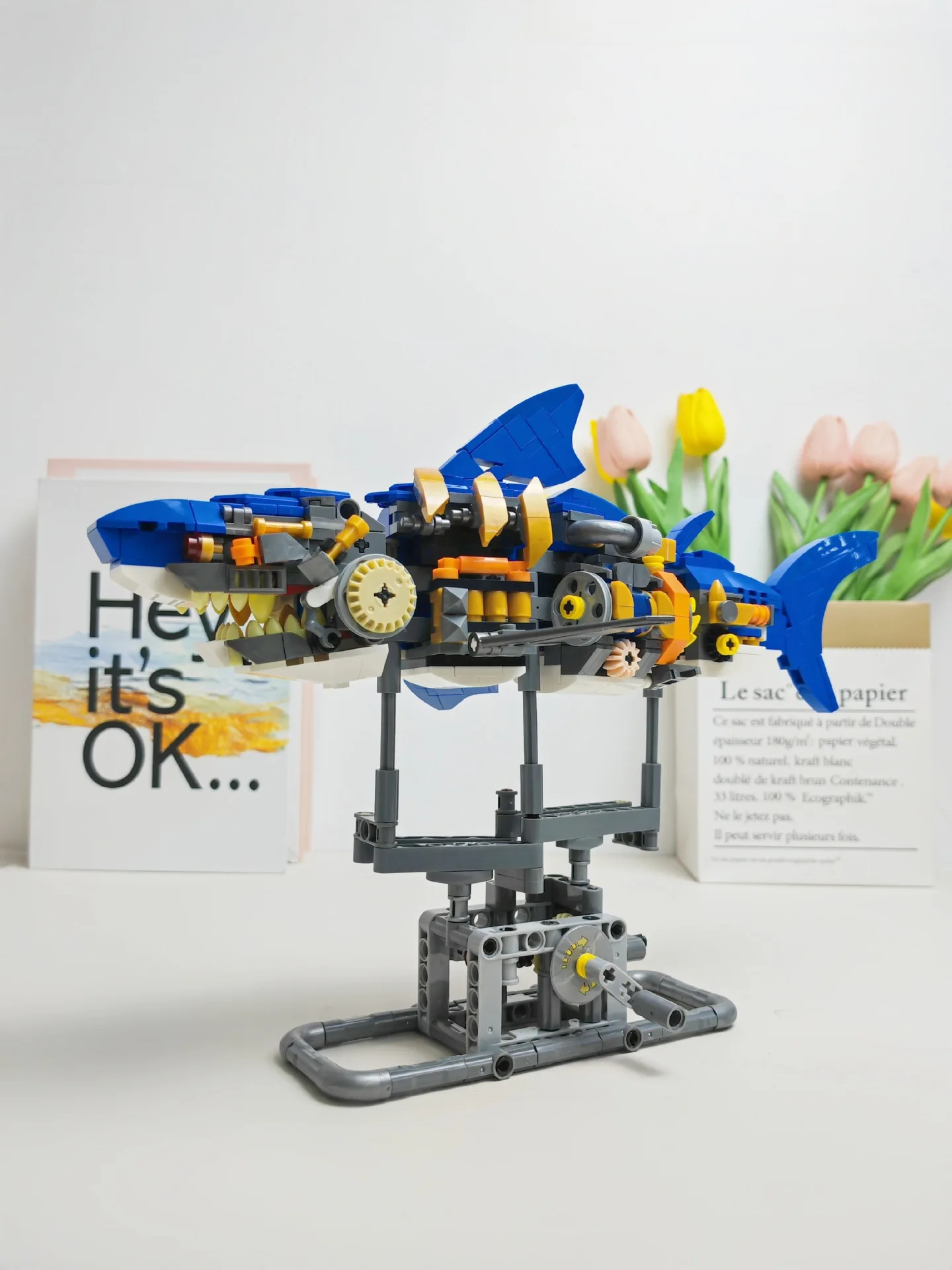 Idea Animals Baustein-Set: Mechanischer Weißer Hai, Lehrreiches STEM-Spielzeug, Konstruktionsbausteine, Sammlerstück für Jungen, Geschenk – Detail 1