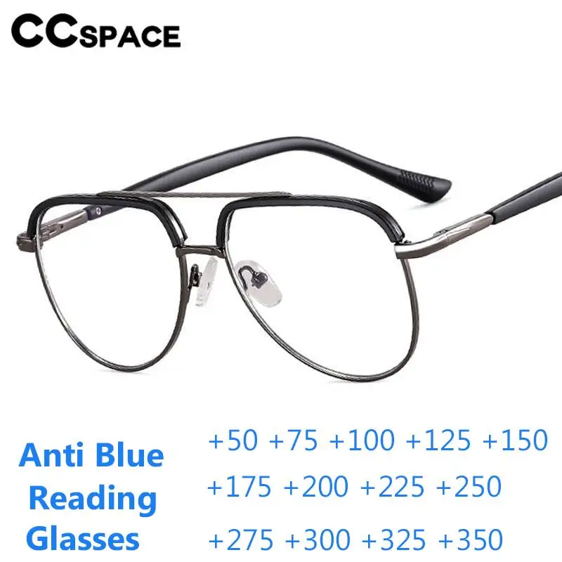 B57612 Trendy Pilot Anti Blue Light Reading Glasses Comfortable Optical Spring Hinge Presbyopia Eyeglasses +50+100+150+200+350