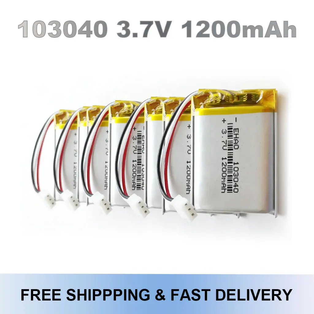 

103040 3.7V 1200mAh Rechargeable Li-Po Battery With JST PH 3Pin 2.0mm Connector For GPS DVD Camera MP3 Recorder