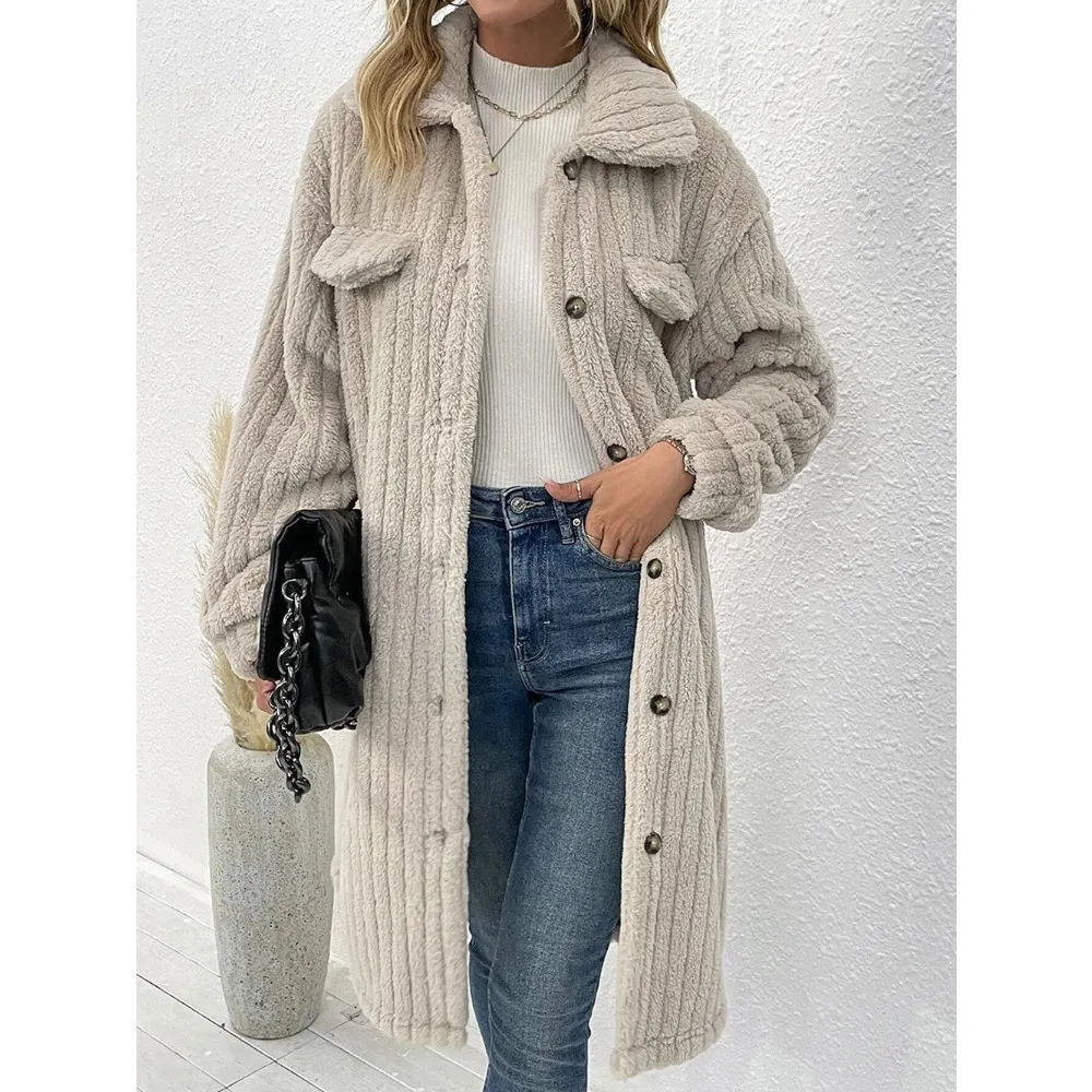 

Autumn/Winter Women's Long Sleeve Turn-Down Collar Buttons Single Breasted Knitted Sweater Long Croped Cardigan Tops Coat