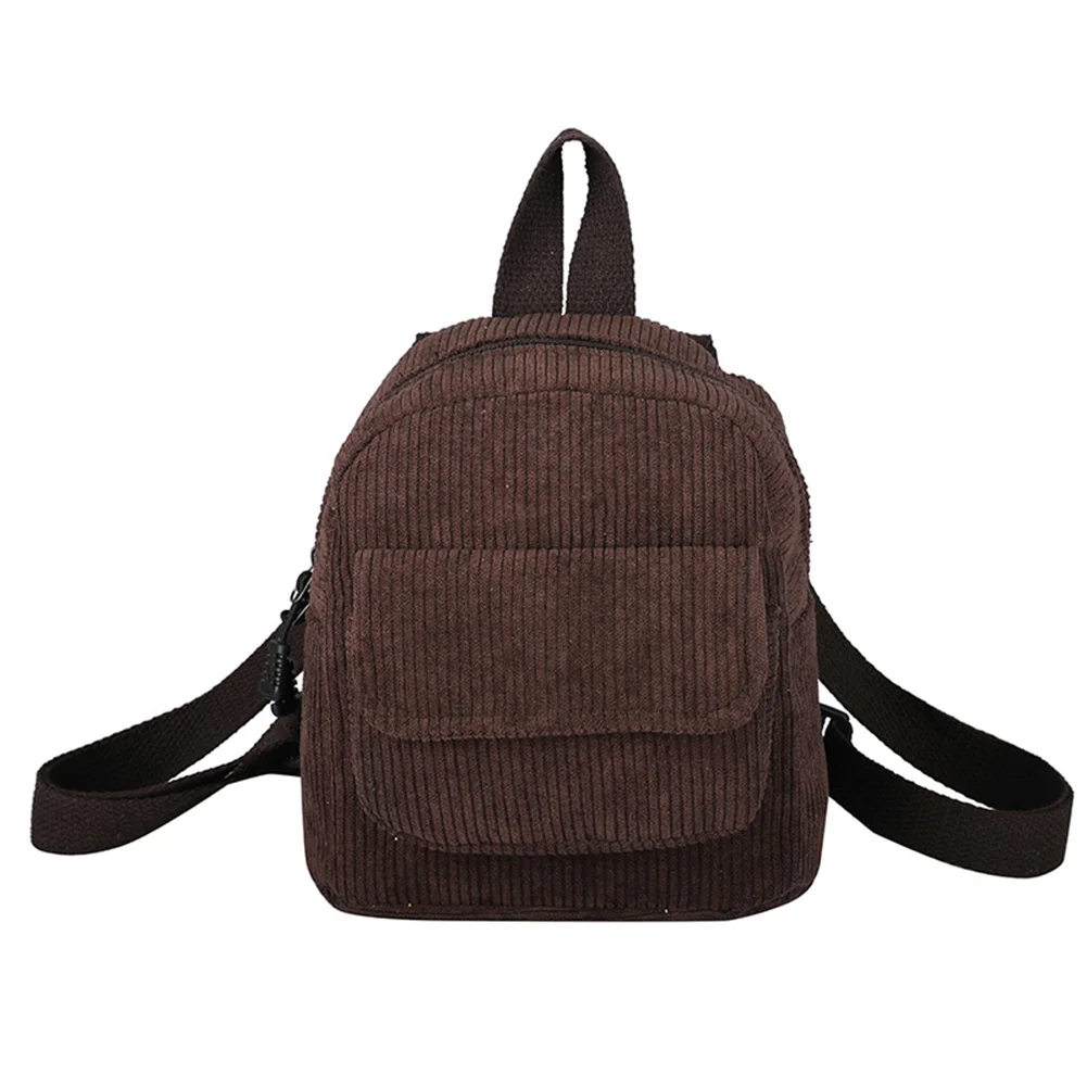 Women Fashion Mini Backpack Versatile Corduroy Backpack Solid Color Retro Travel Backpack Student Book Bag for School Travel