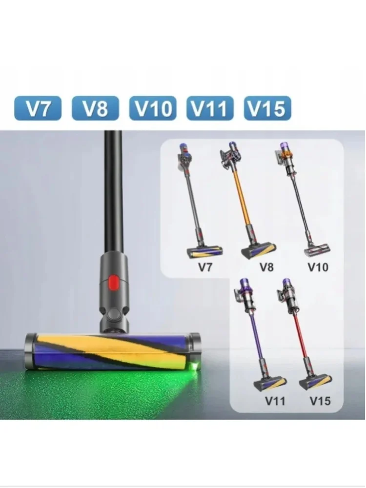 1 zestaw miękkich, obrotowych szczotek elektrycznych do podłóg z zielonym światłem LED do czyszczenia twardych podłóg, akcesoria do odkurzaczy Dyson V7 V8 V10 V11 V15. — 2