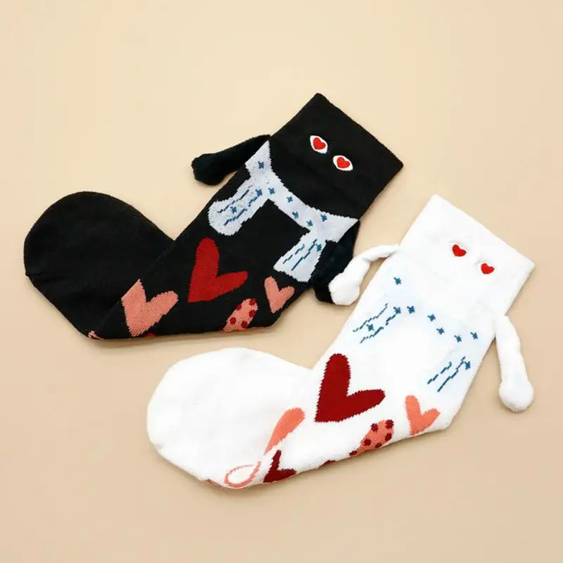 1 Pair Christmas Socks for Couples Mid-Tube Socks Funny Creative Magnetic Attraction Hand In Hand Cotton socks Christmas gifts