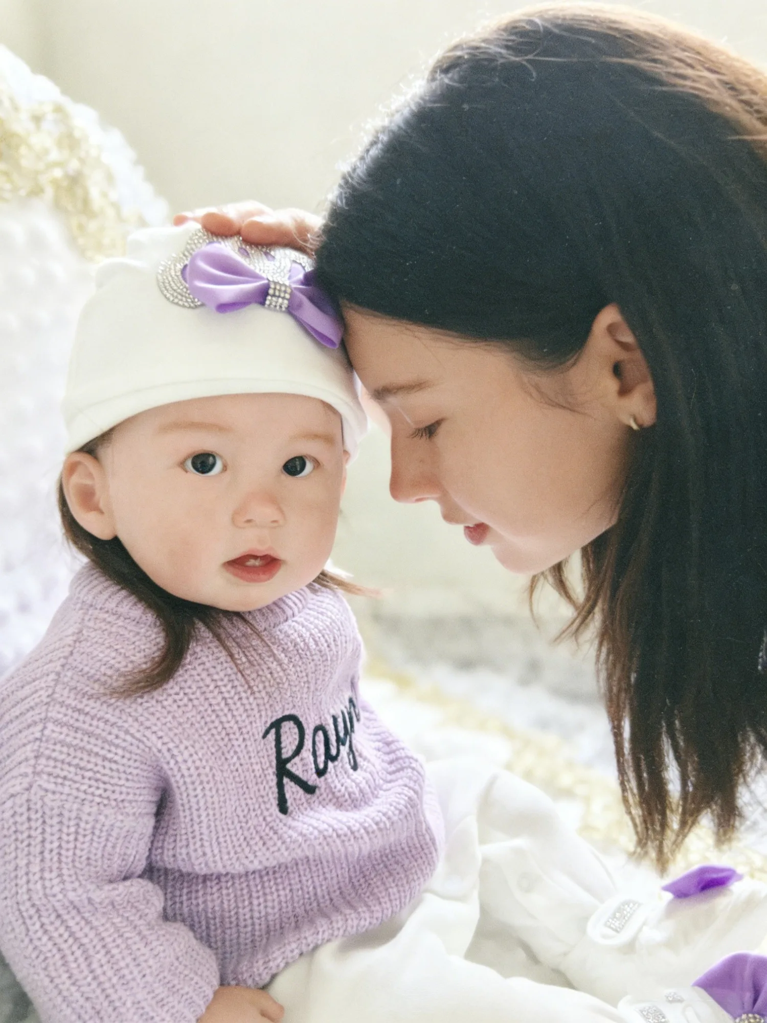 

Newborn Girl Knit Sweater - Lavender Rayne Name Embroidery Sweater for Fall/Winter