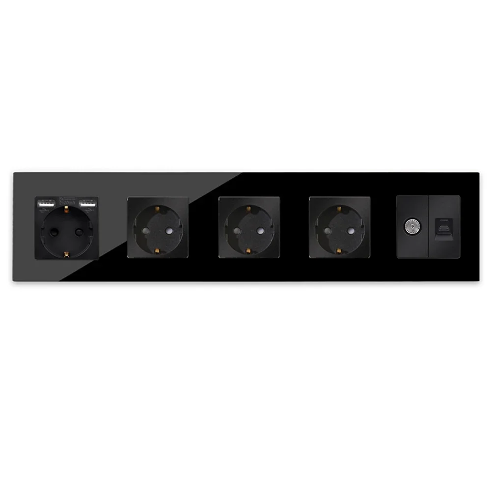 Imagem -03 - Tomada de Parede Bingoelec Tomada Usb Dupla Painel de Vidro para Casa tv pc Rússia Padrão da ue Cat6 Usb Tipo-c Saídas