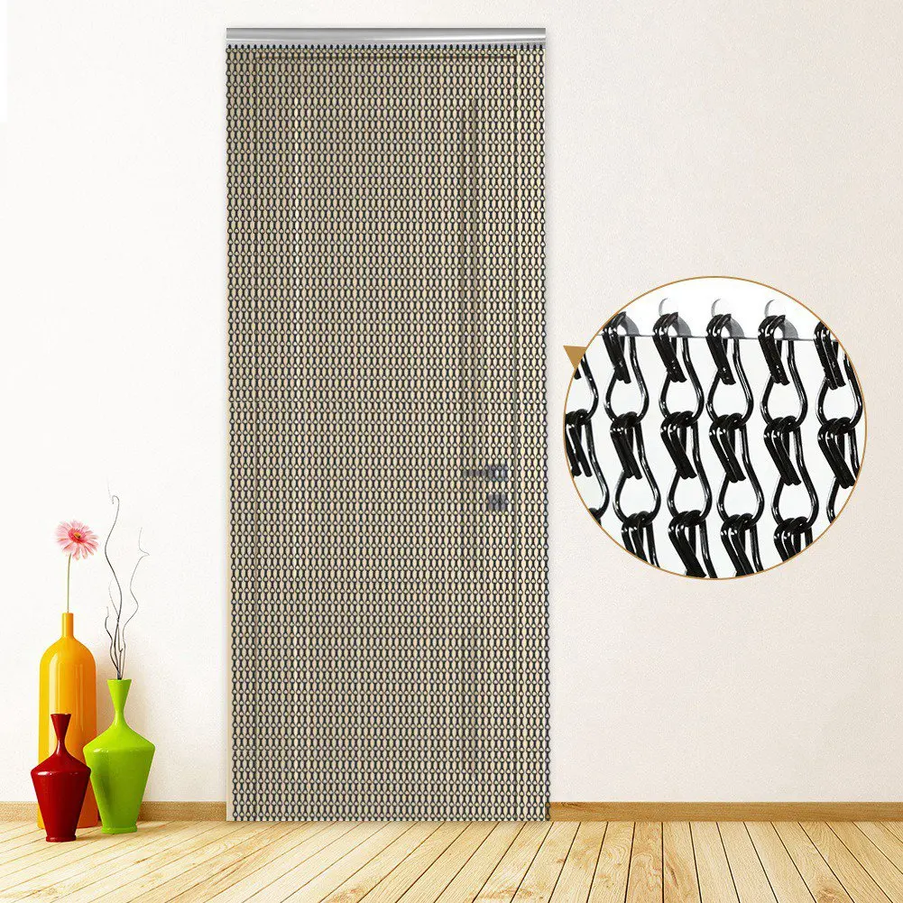 Aluminum Curtain Chain Curtains 90*214.5cm Aluminium Metal Chain Strip Curtain Fly Pest Insect Control Decoration Door Screen