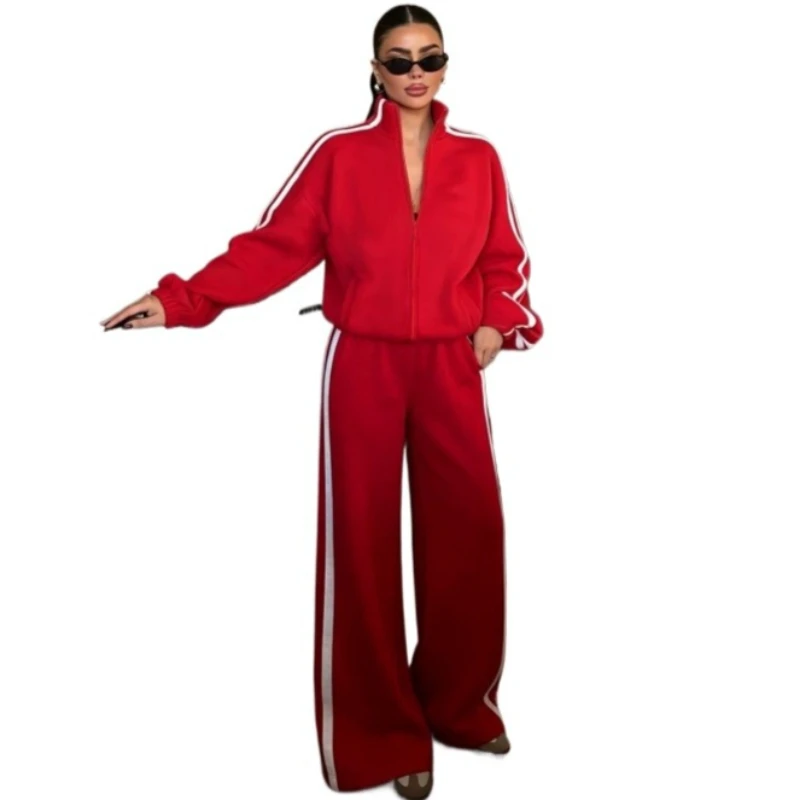Cross-border Hot Sale 2026 European and American New Color Matching Long-sleeved Leisure Sports Set 2-piece Women's Cotton Sets
